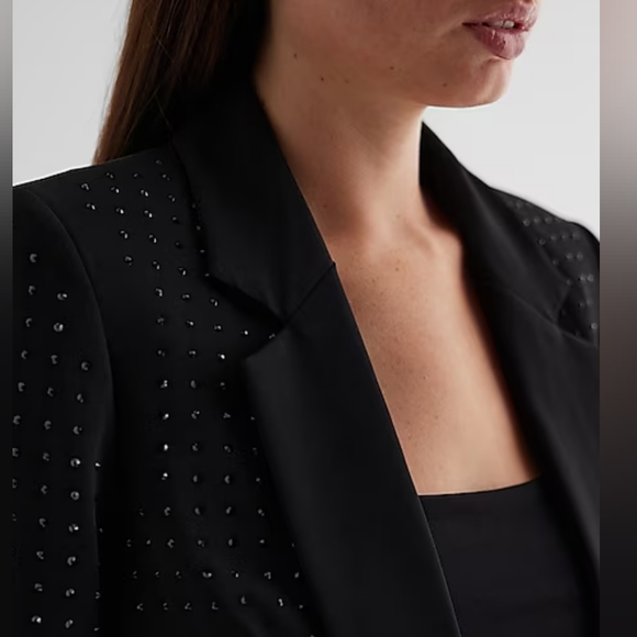 EXPRESS: Rhinestone Studded Notch Lapel Boyfriend Blazer - Picture 3 of 5